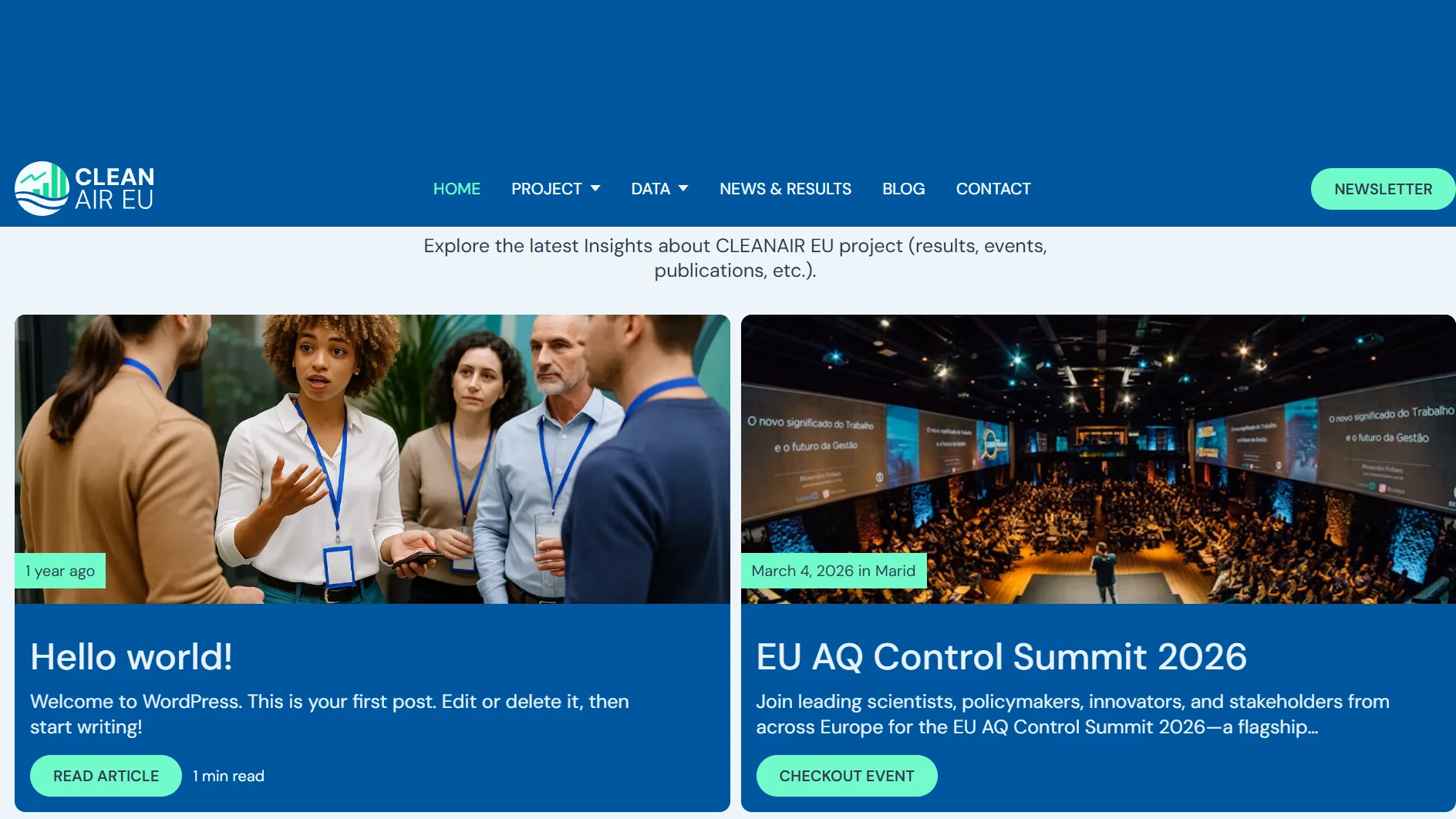 Section actualites de CleanAir EU : derniers articles et evenements du projet