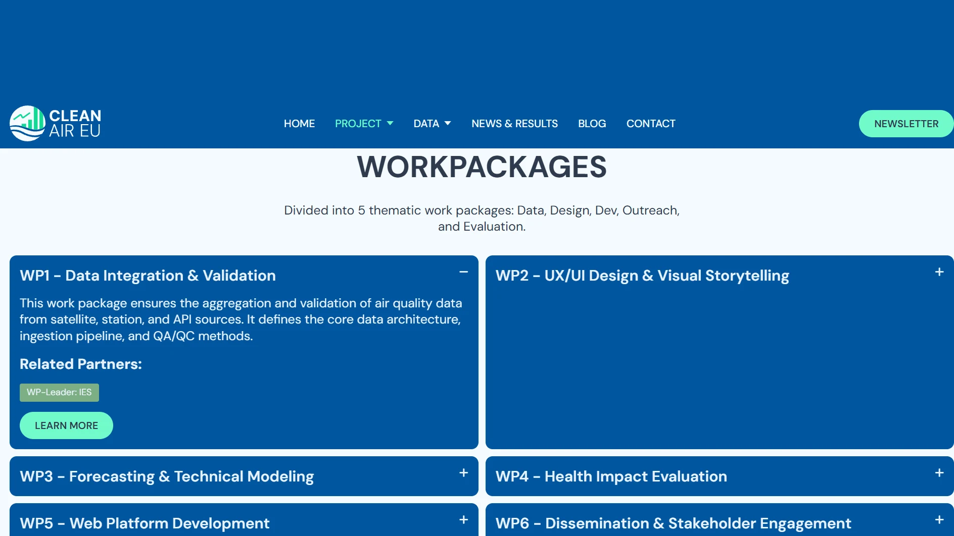 Les six lots de travail du projet CleanAir EU, de l integration des donnees a la dissemination