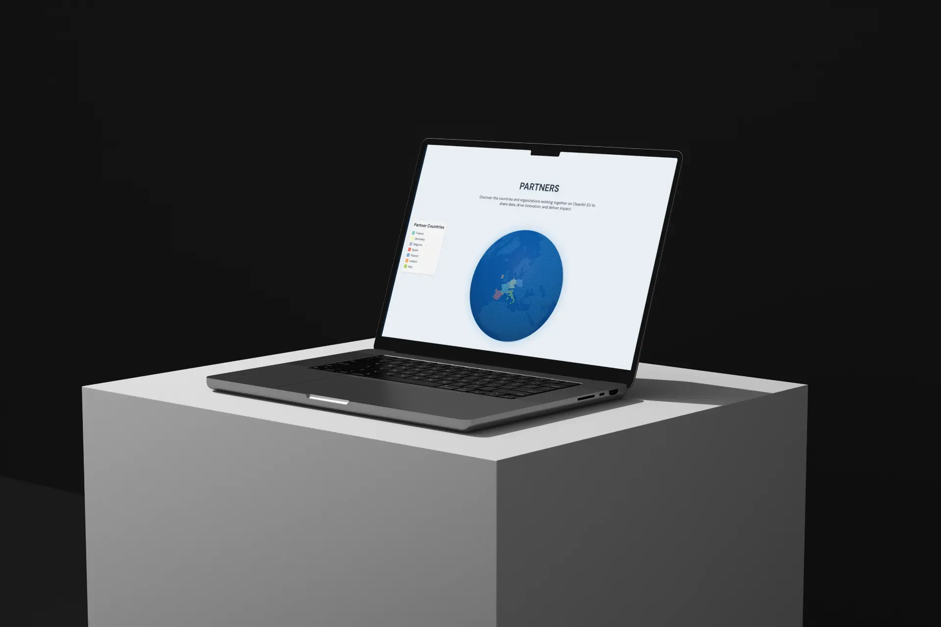 dark macbook mockup 3D globe visualization
