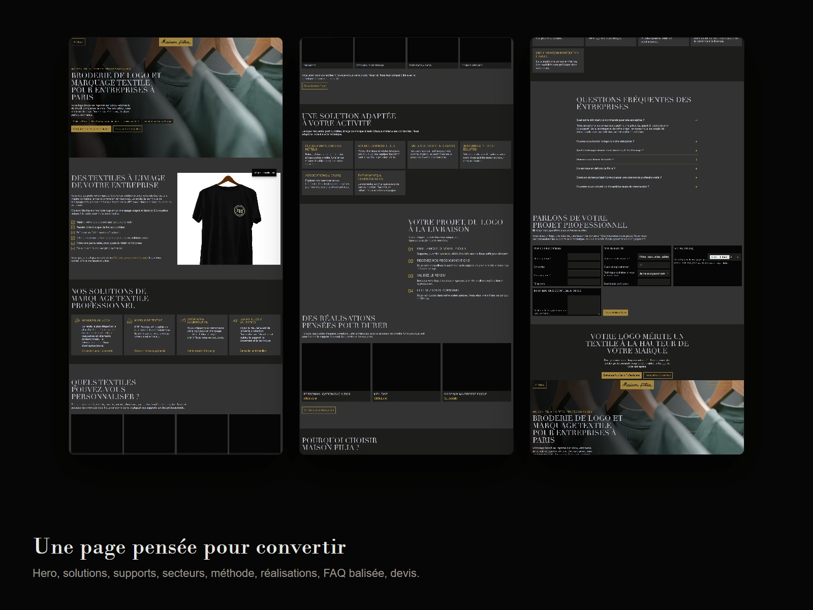 Structure de la page entreprises, du hero au formulaire de devis