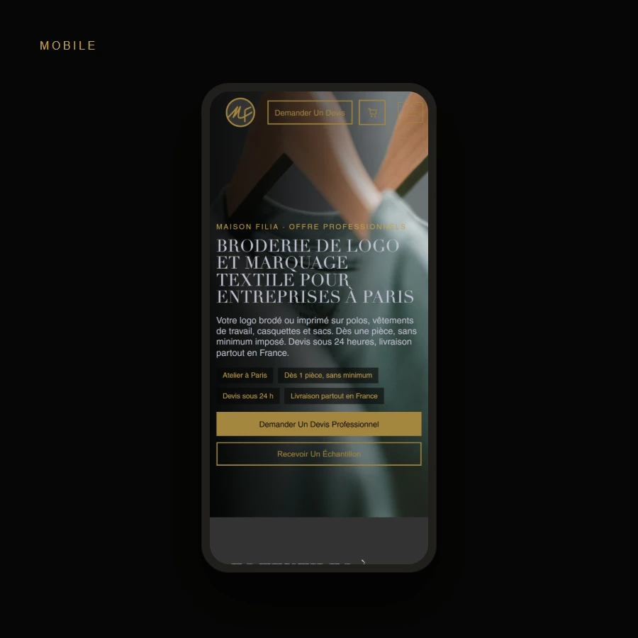 Page entreprises de Maison Filia sur telephone