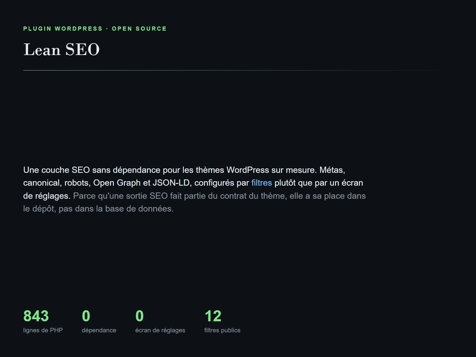 Lean SEO, couche SEO sans dependance pour themes WordPress