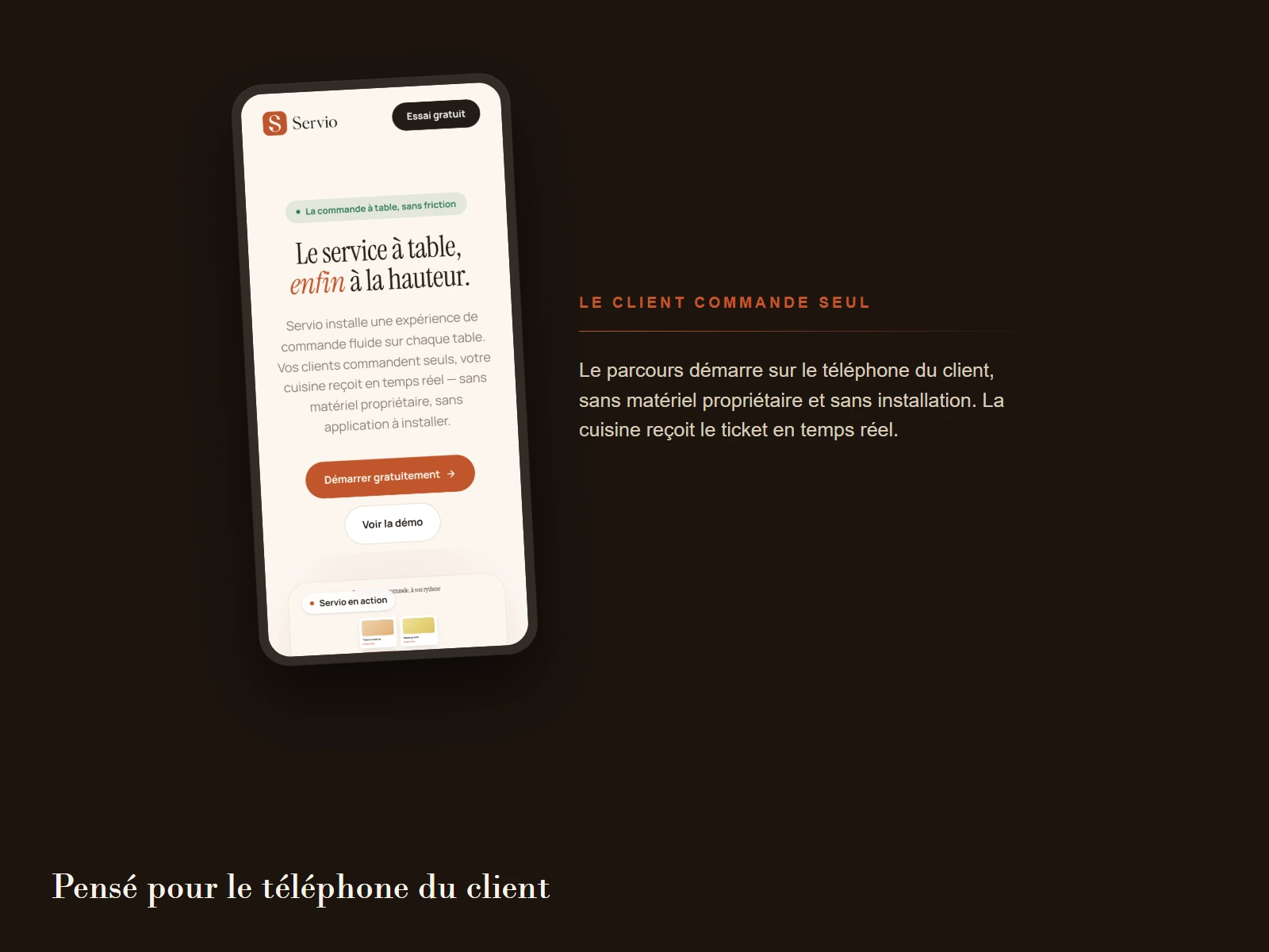 Servio sur le telephone du client, parcours de commande